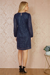 Yumi Navy Sequin Tunic With Balloon Sleeves