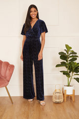 Yumi Navy Sparkle Velvet Jumpsuit