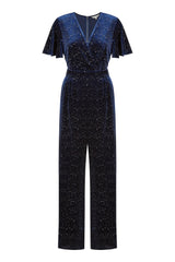 Yumi Navy Sparkle Velvet Jumpsuit