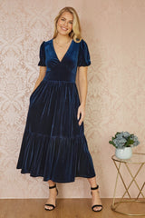 Yumi Navy Velvet Midi Dress