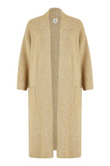 Yumi Oatmeal Knitted Maxi Cardigan With Pockets