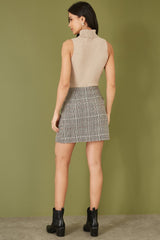 Yumi Oatmeal Knitted Roll Neck Sleeveless Jumper