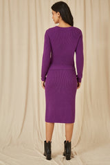 Yumi Purple Rib Knitted Jumper With Sleeve Button Detail