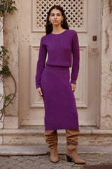 Yumi Purple Rib Knitted Jumper With Sleeve Button Detail