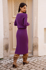 Yumi Purple Rib Knitted Jumper With Sleeve Button Detail