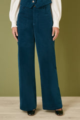 Yumi Teal Cord Trousers With Patch Pockets