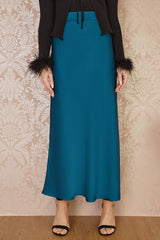 Yumi Teal Satin Midi Skirt