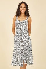 Yumi White Animal Print Button Up Sundress