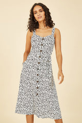 Yumi White Animal Print Button Up Sundress