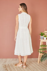 Yumi White Flower Broderie Anglaise Cotton Shirt Dress