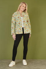 Yumi Yellow Floral Print Reversible Cotton Quilted Jacket