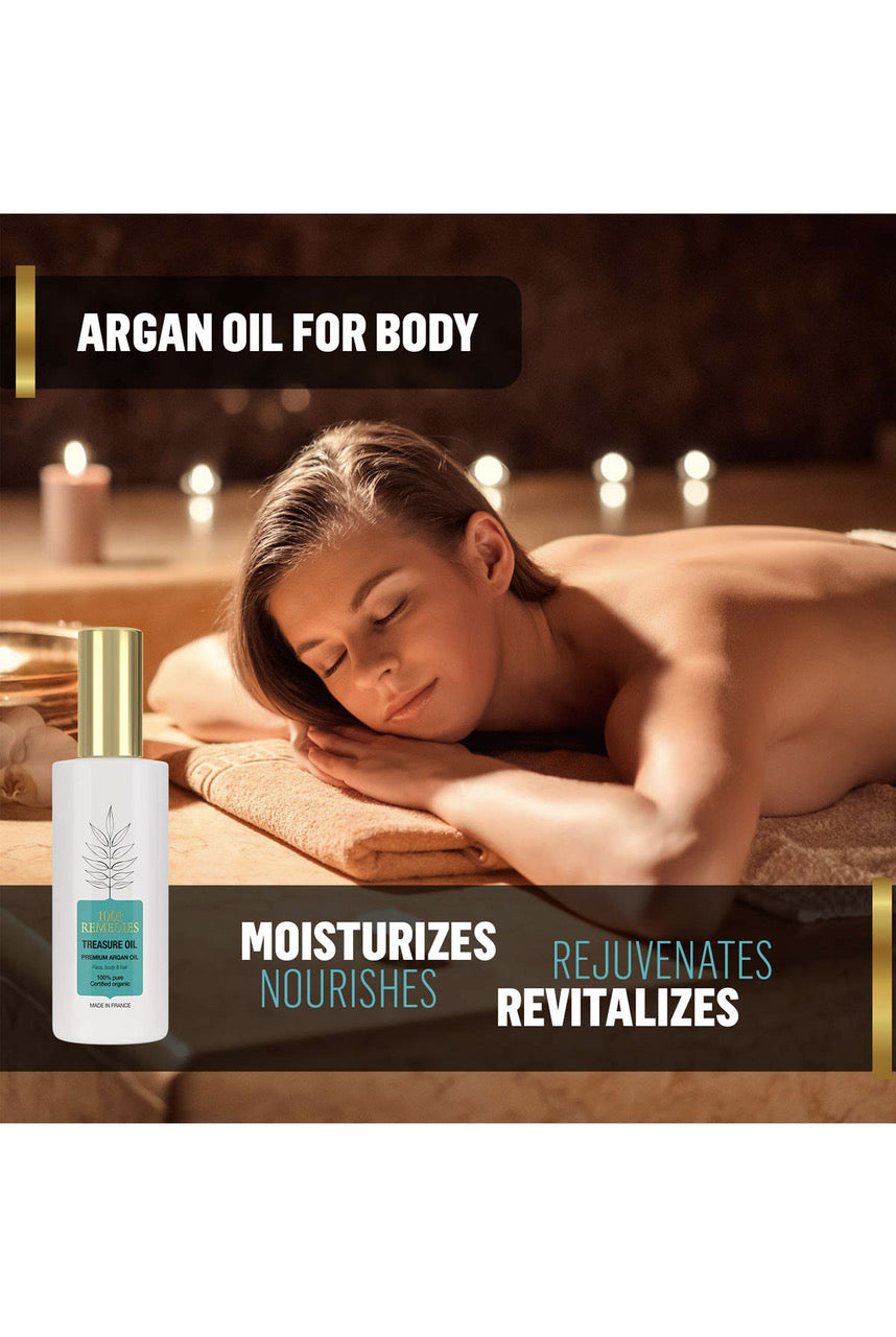 1001 Remedies Pure Argan Oil, Certified Organic & Cold Pressed for Hair & Skin