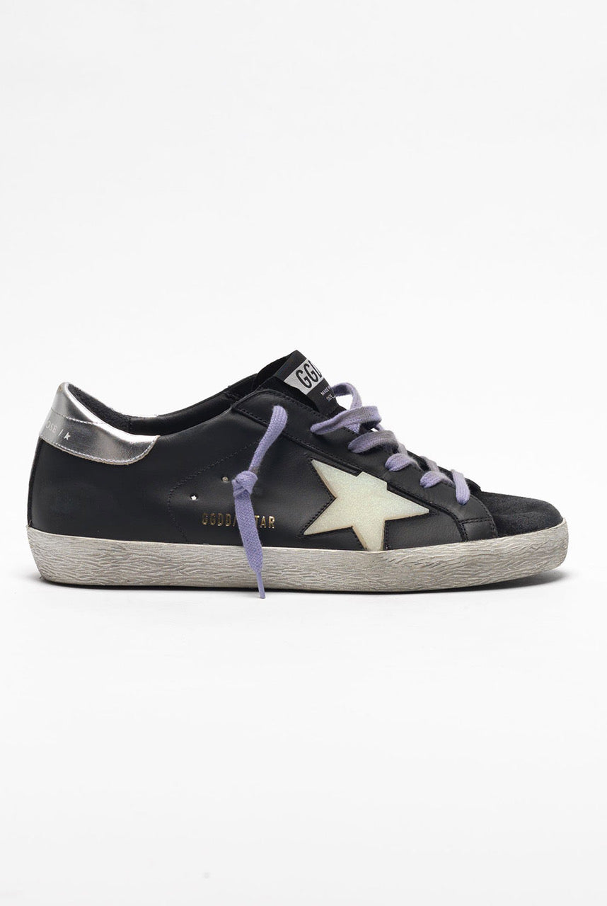 Sneakers Superstar Black Suede Silver Glitter Embossed by Golden Goose