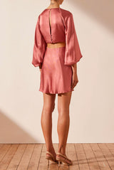 ANGELICA TWIST FRONT CUT OUT MINI DRESS - ROUGE